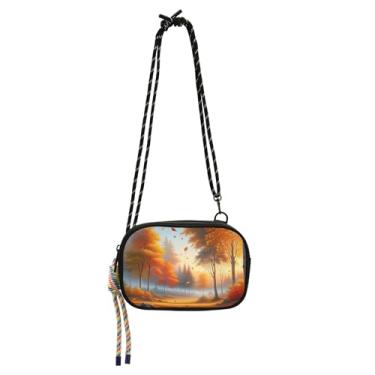 Imagem de Bolsa feminina pequena a tiracolo para celular, bolsa divertida de outono com folhas de bordo e folhas de bordo