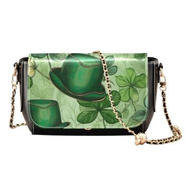 Imagem de GAIGEO Bolsa de ombro média com pintura de praia com flores cor-de-rosa para mulheres, bolsas de ombro femininas, transversal de couro feminino, Dia de São Patrício com chapéus verdes - 1, One Size