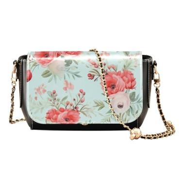 Imagem de GAIGEO Bolsas de ombro femininas coloridas cogumelos e samambaias, bolsa de ombro feminina de couro, bolsas de viagem transversais de couro, Aquarela floral com flores rosa, One Size