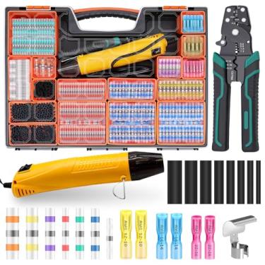 Imagem de Eoppen Kit de conectores de vedação de solda termorretrátil 2066 peças com pistola de calor e ferramenta de crimpagem de decapador de fios, conectores de extremidade de solda à prova d'água, terminais