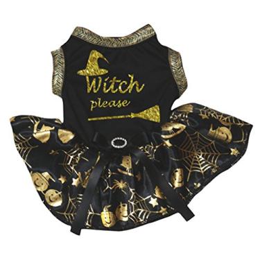 Imagem de Petitebella vestido de bruxa por favor filhote de cachorro (preto/dourado Cobweb, 2GG)