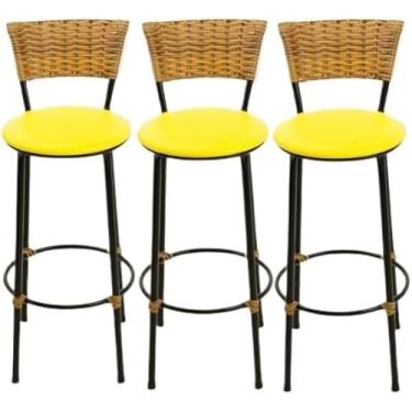 Imagem de kit 3 banquetas alta junco cozinha bancada balcão(3.bq.alta.imbuia) (amarelo)