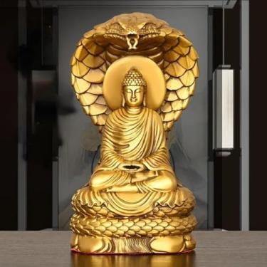 Imagem de FENNYYAR Estátua de cobre Shakyamuni Buda Crafts, 18,5 cm 18,3 cm, esculturas de quarto de estar em casa