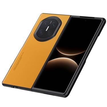 Imagem de POYUFRG Capa fina para Huawei Mate X7, capa de couro minimalista anti-impressão digital para negócios, capa de celular com carregamento sem fio, amarela, Mate X7