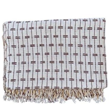 Imagem de Manta Tijolinho 100% Algodão 2,2x1,5m - Conjunto Decorativo para Cama e Sofá, Macia, Lavável e Multiuso(Cru com Marrom)