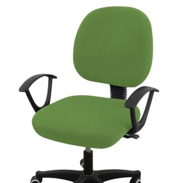 Imagem de Smiry Capas de cadeira de escritório impressas com elasticidade, capa universal lavável e removível para cadeira rotativa, capa para assento + encosto - verde oliva