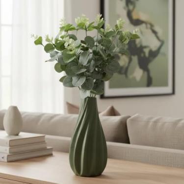 Imagem de Arranjo de Eucalipto Verde Artificial 45cm com Vaso Ondulado – Decoração Sofisticada para Casa e Escritório (Verde)