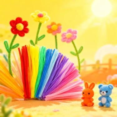 Imagem de 100 limpadores de cachimbo de Natal a granel coloridos caules de chenille macaron sortidos, hastes difusas de artesanato de 30 cm para bricolage