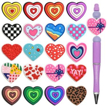 Imagem de 20 peças de contas focais de silicone de coração a granel para canetas em forma de coração contas de silicone focais para caneta com contas chaveiro pulseira fazendo contas de dia dos namorados
