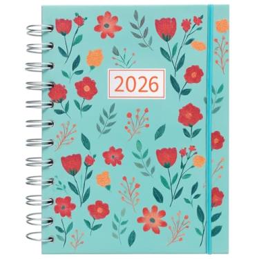 Imagem de Agenda 2026 Espiral Floral Glitter Capa Dura com Elástico Planner Mensal e Diário (VERDE ÁGUA)