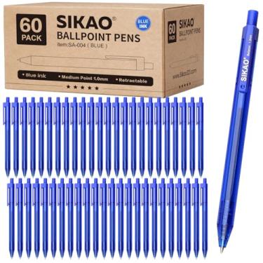 Imagem de Sikao Canetas azuis | Pacote com 60 canetas esferográficas retráteis, pacote com várias unidades, tinta azul, ponta média, 1,0 mm, ponta esférica lisa | Material de escritório escolar, caixa de