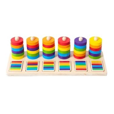 Imagem de Montessori Brinquedo Educativo em Madeira, Jogo de Encaixe e Classificação de Cores com Blocos Empilháveis para Crianças