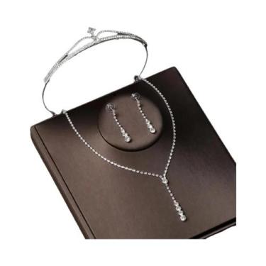 Imagem de Conjunto De Joias De Noiva Em Cristal Prateado Com Tiara De Strass, Co