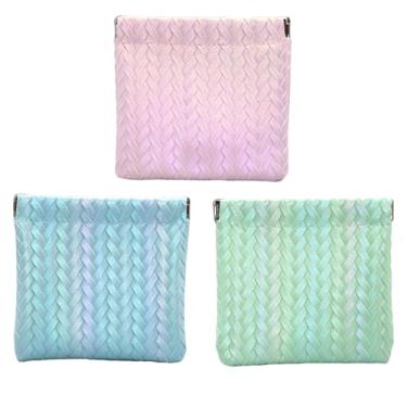 Imagem de AJOJO Bolsa de maquiagem portátil com 3 peças, impermeável, sem zíper, tecido iridescente, pequena bolsa de maquiagem, organizador de 2026, rosa + azul + verde