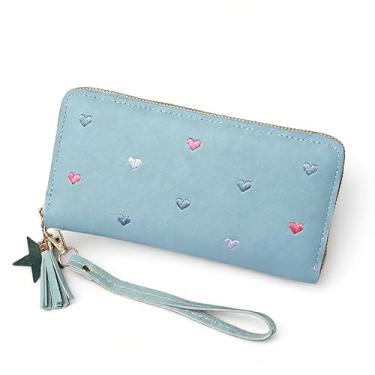 Imagem de Carteira longa feminina de couro de grande capacidade com bolsa de armazenamento com vários compartimentos para cartões