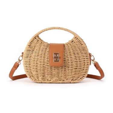 Imagem de OOAAVVJL Bolsas transversais de palha para mulheres bolsa clutch de praia de verão com alça superior e alça de ombro removível 2025, Marrom