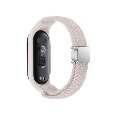 Imagem de SRDRK Pulseira trançada para Xiaomi Mi Band 8, pulseira elástica de nylon solo, pulseira ajustável com fivela magnética para relógio Miband 8 NFC (Starlight, Miband 8)