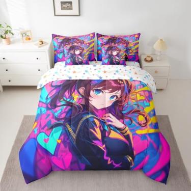 Imagem de Erosebridal Jogo de cama completo de anime japonês, desenho animado kawaii, anime japonês, 7 peças, roxo