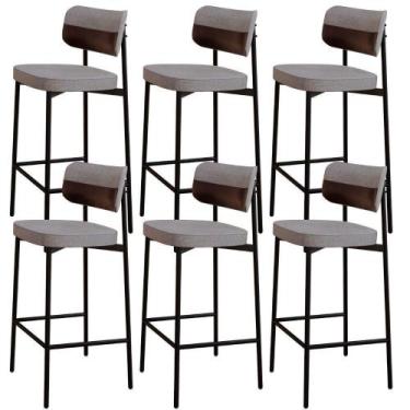 Imagem de Kit 06 Banquetas Alta Bar Cozinha Sala De Jantar Aço Preto Kaira C01 L