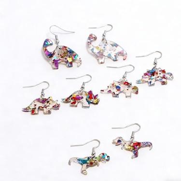 Imagem de Brincos longos de acrílico colorido monstro para mulheres, design de desenho animado de mosaico, joias engraçadas, concerto, moda, moda, outono, moda, Medium, Latão, Sem pedra preciosa