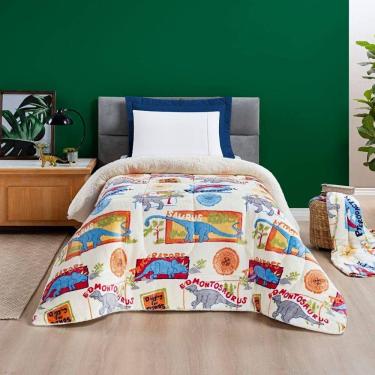 Imagem de Coberdrom Cobertor Fantasy Solteiro Infantiil Sherpa Manta Toque Lã De Carneiro - Dinossauro