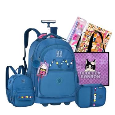 Imagem de Kit Mochila Rodinha Escolar Rb Rebecca Bonbon Carrinho Estojo E Lancheira Notebook (AZUL 21)