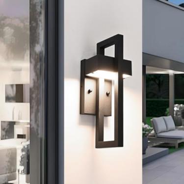 Imagem de GZZBMY Lâmpadas de Parede LED Externas IP65 Impermeável Metal Aço Inoxidável Iluminação de Parede Minimalista Preta Arandela Interna / Exterior para Jardim Terraço Escada Corredor (Luz Quente Preta