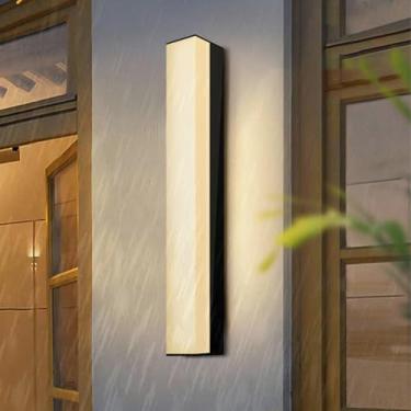 Imagem de GZZBMY LED apliques de parede exterior IP65 impermeável alumínio preto candeeiros de parede modernos longa interior / exterior iluminação para jardim varanda terraço Pathway (luz quente preta, 50 cm)