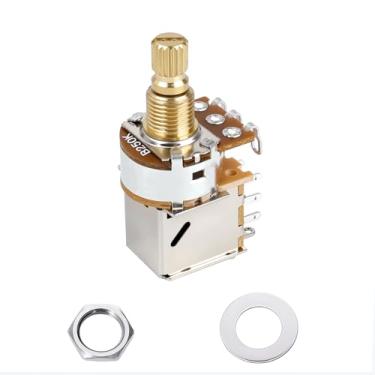 Imagem de Banworks Potenciômetros de latão B250K M8 com rosca push pull, tamanho métrico, eixo curto dividido de 18 estrias (comprimento de 15 mm) Potenciômetros lineares cônicos para guitarras elétricas Squier