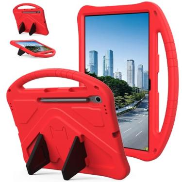 Imagem de QYiiD Capa infantil para Galaxy Tab S10+ Plus 2024/ S9 FE+ Plus/ S9+ Plus 31.5 cm 2023, capa protetora de EVA infantil à prova de choque com alça de suporte, alça de ombro, suporte, vermelho