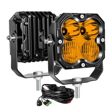 Imagem de Willpower 2 lâmpadas LED de trabalho de 4,3 30 W 3000 LM com chicote de fios DT de 12 V, luzes de neblina para carro, caminhão, trator barco 4 x 4, âmbar 3000K, farol impermeável, combo de ponto de