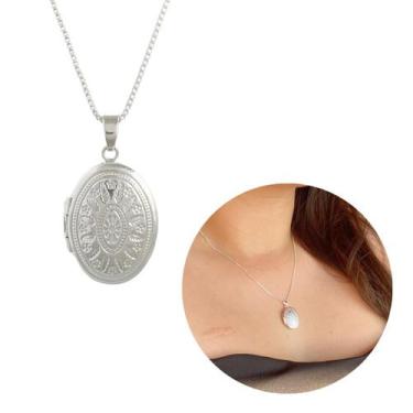 Imagem de Colar Prata 925 Relicário Oval Arabesco Banhado Feminino - Morganitte
