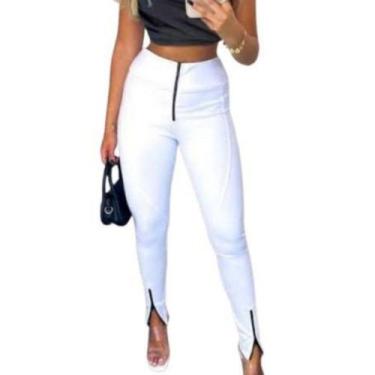 Imagem de Calça Cintura Alta Bengaline Com Zipper Plus Size Colada Não Marca - o