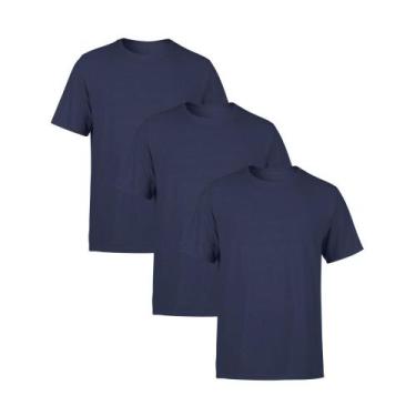 Imagem de Kit 3 Camisetas AMGK Masculina Lisa Premium 100% Algodão, M, Azul escu