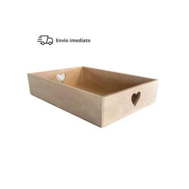 Imagem de Kit 10 Bandeja Retangular M Lisa Alça Coração Para Café Da Manhã 30x20