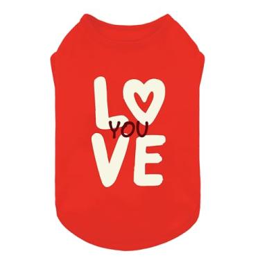 Imagem de Fitwarm Camiseta Love You, roupa engraçada de dia dos namorados para cães pequenos, meninos e meninas, roupas festivas para animais de estimação, vermelha, branca, 2GG
