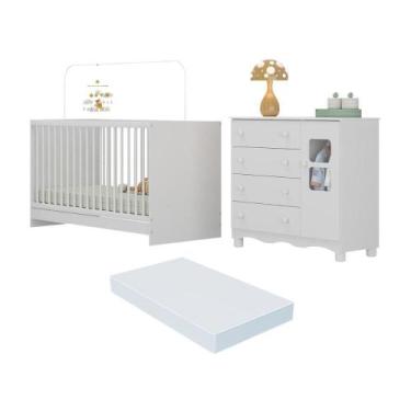 Imagem de Berço 3 em 1 com Colchão Incluso e Cômoda 1 Porta 4 Gavetas Luna Multi