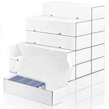 Imagem de CXIIPOL Pacote com 12 caixas de armazenamento de cartões colecionáveis de 1100 unidades, caixa de armazenamento de papelão ondulado branco, caixas de cartões colecionáveis esportivos para TCG, Mtg