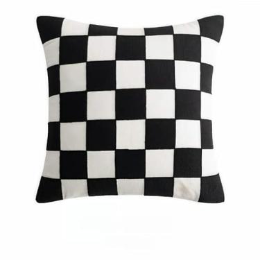 Imagem de almofada decorativa xadrez preto e branco capa almofada macia para sofá quarto decoração moderna 45x45cm(2peças)