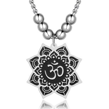 Imagem de HIPUNK Om Ohm Aum Símbolo Colar Brincos - Aço Inoxidável Sânscrito Meditação Hindu Espiritual Indiana Yoga Flor de Lótus Colar Pingente Curativo Brincos de Argola, onesize, Aço inoxidável, Sem Pedra