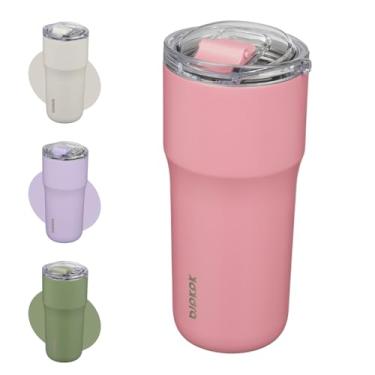 Imagem de BJPKPK Copo isolado, copo de aço inoxidável de 680 g com tampa, caneca de café de viagem de parede dupla, mantenha as bebidas frias e quentes, rosa