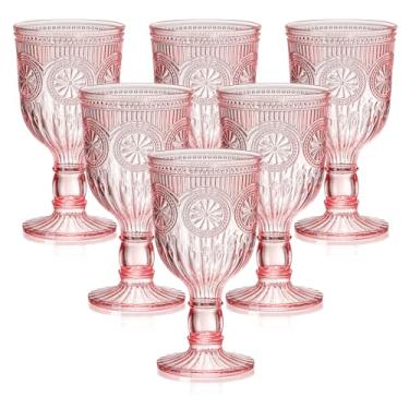 Imagem de Taças de vinho vintage de 350 ml, taças para beber girassol, vidro em relevo, taças de champanhe, taças inquebráveis para brindes de casamento, taças de vinho para festa de chá de panela (6, rosa)