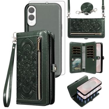 Imagem de Asuwish Capa de celular para Samsung Galaxy S25 Edge com zíper carteira destacável com protetor de tela de vidro temperado alça de pulso mandala flor porta-cartões S25Edge 25S S 25 25Edge feminino