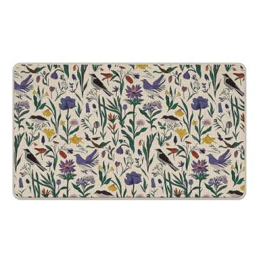 Imagem de Livcoz Tapete de porta da frente floral de boas-vindas, tapete decorativo de flores vintage, tapete antiderrapante para entrada, primavera, verão, perfil baixo, interior, exterior, decoração de