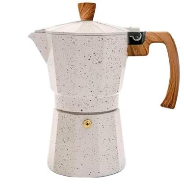 Imagem de Cafeteira Italiana Alça Cabo Madeira 6 Xicaras Café Espresso Moka Marmol (VANILLA)