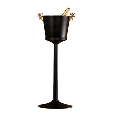 Imagem de Recipiente de gelo grande de aço inoxidável resfriador de vinho e adega com balde de gelo utensílios de cozinha bar vinho cerveja champanhe balde (preto)