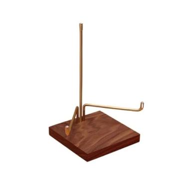 Imagem de KEG801302 Rack de exibição de vinil de madeira para mesa doméstica com suporte de latão ajustável para armazenamento