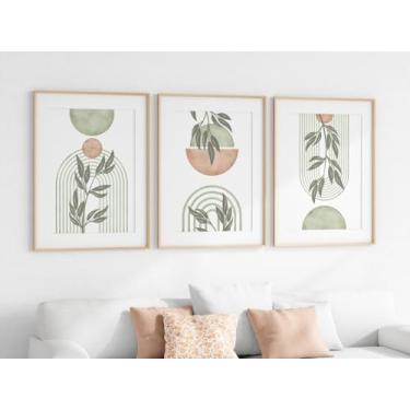 Imagem de Pôster botânico verde sálvia verde oliva e rosa blush impressões arte de parede pintura em tela para sala de estar, quarto, decoração de casa de praia com moldura interna