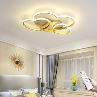Imagem de Luminária de teto LED moderna para quarto infantil, quarto de meninas, com intensidade regulável e controle remoto. Possui cúpula de acrílico em formato de coração, é ideal para decoração de