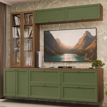 Imagem de Estante Sala de Estar com Rack + Cristaleira 230cm Rustic/Verde/Rustic Vik Madesa 02